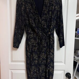 Carole Little Navy and Gold Patterned Dress